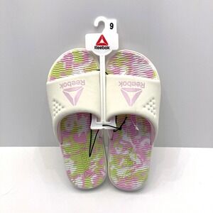 Reebok Go To Slide Sandals White Green Pink Womens 9 Lightweight Padded NEW